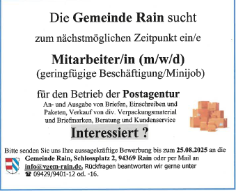 Stellenanzeige Postagentur Rain